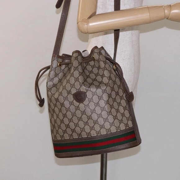 GUCCI GG Supreme Web Sherry Line Shoulder Bag PVC Beige - Picture 1 of 16